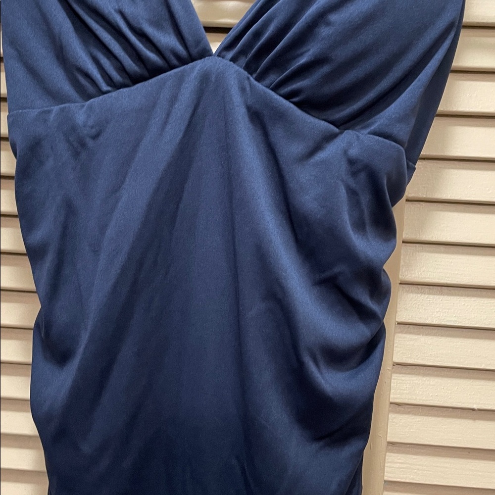 Navy Blue Strappy Ruched Bodycon Dress - Picture 2 of 4